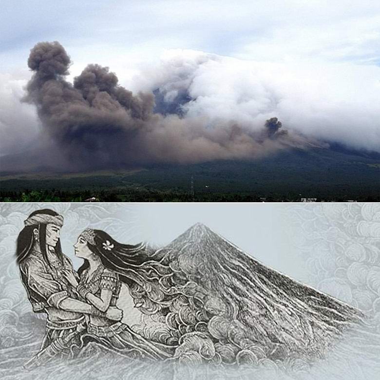 Вулканический дым поразительным образом принял вид героев древней легенды