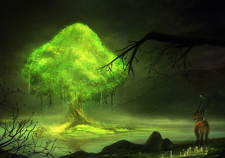 Загадочное дерево. Милорн дерево. Дерево Магик Форест. Мистическое дерево. Мистические пейзажи.